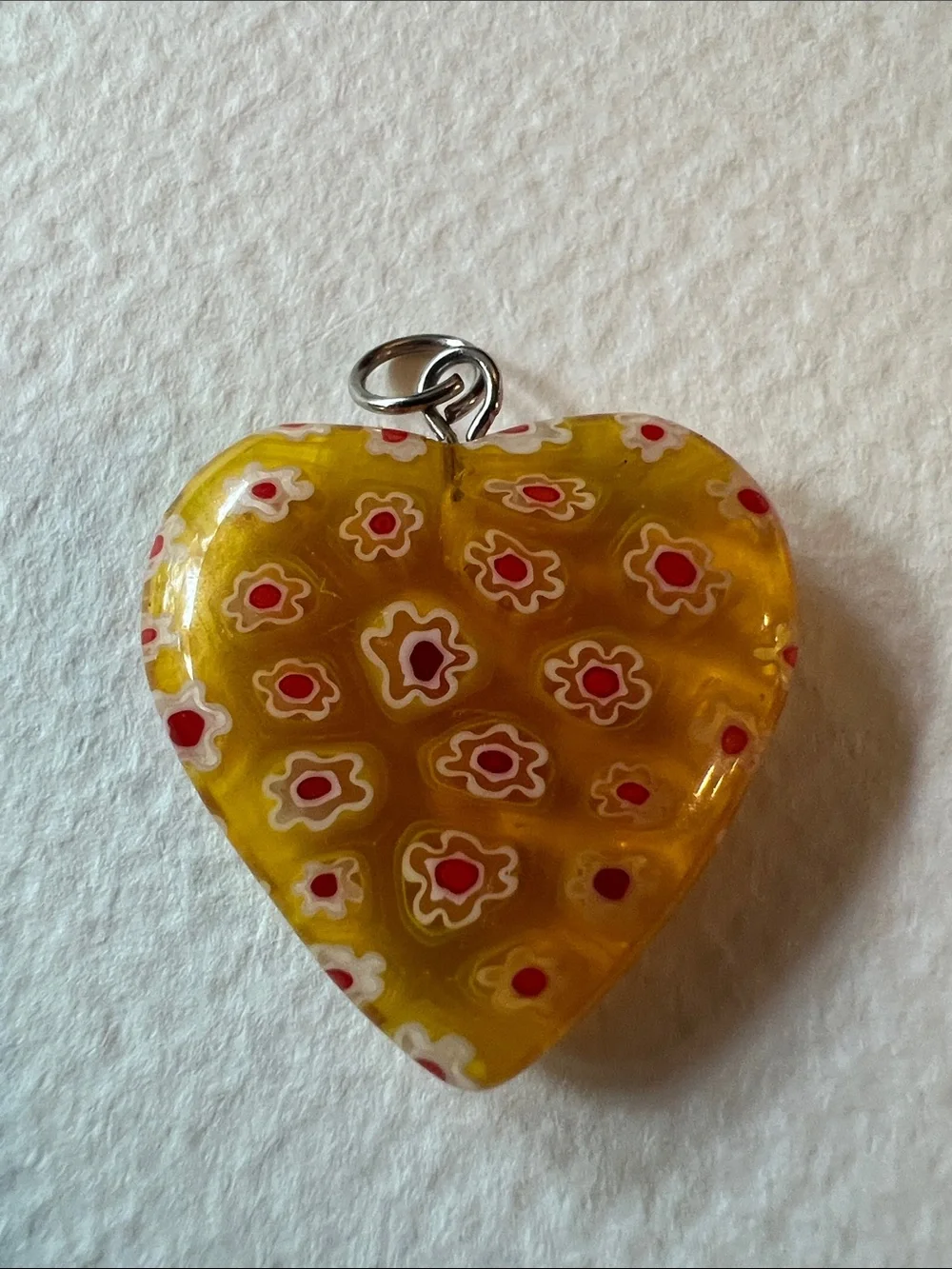 Yellow Millefiori Heart Glass Pendant